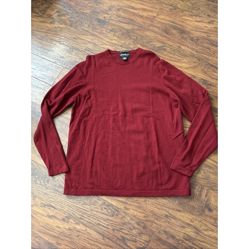 EDDIE BAUER Sweater Mens Crew Italian  Merino Wool Blend stretch Bungundy XLT